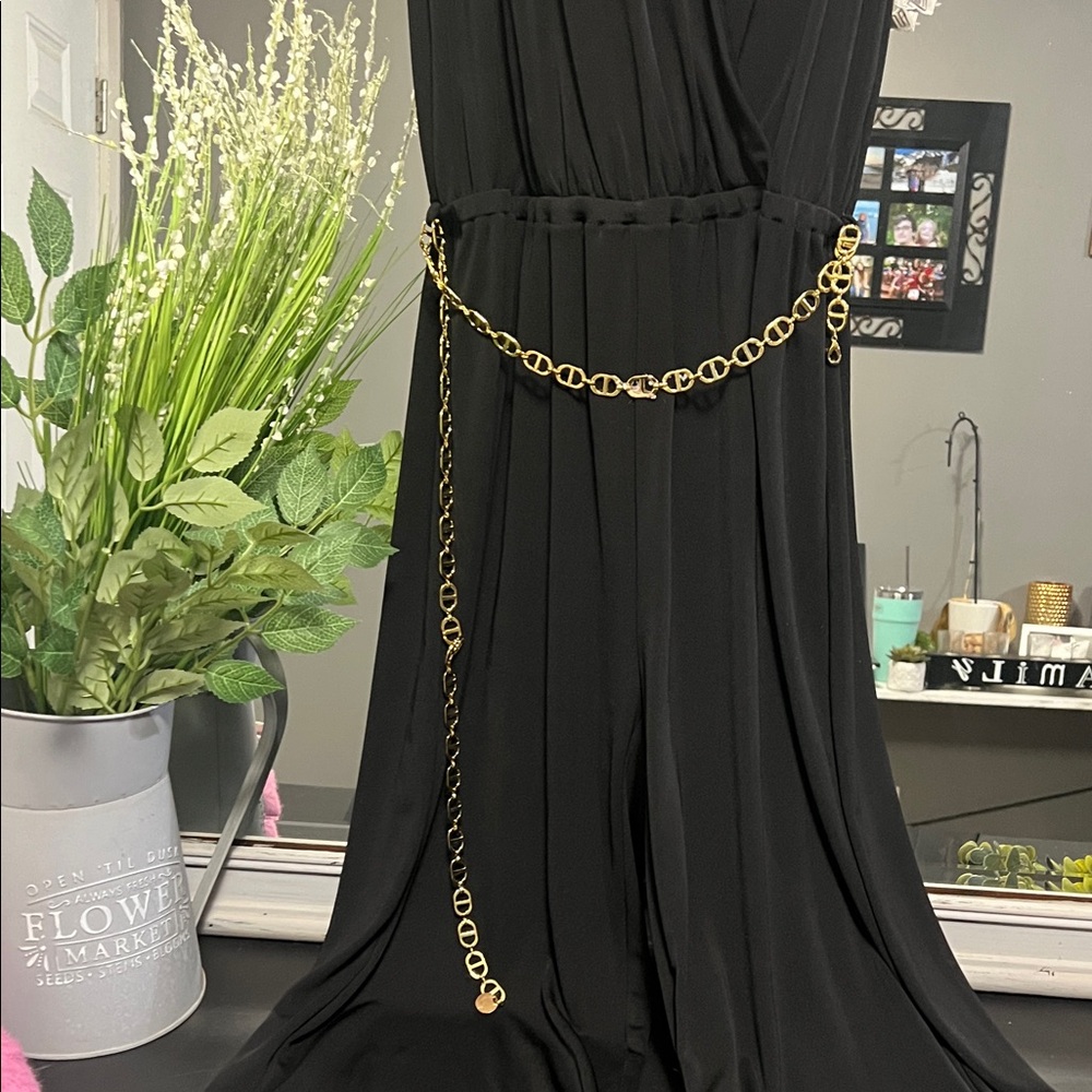 INC Elegant Black Jumpsuit with Gold Chain Detail